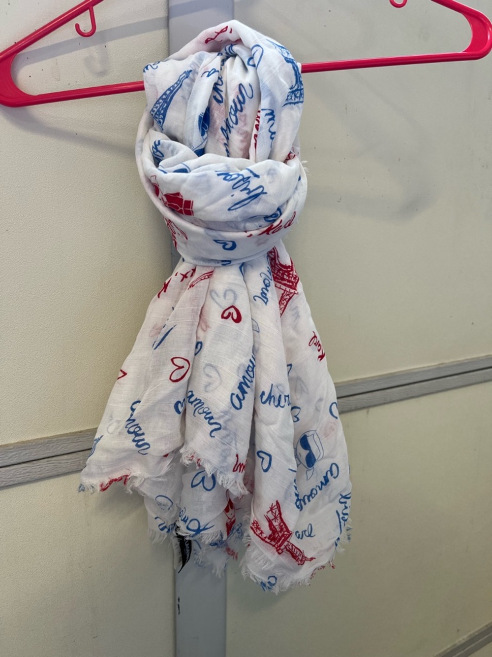 Karl Lagerfeld White Scarf with Red & Blue Paris Print